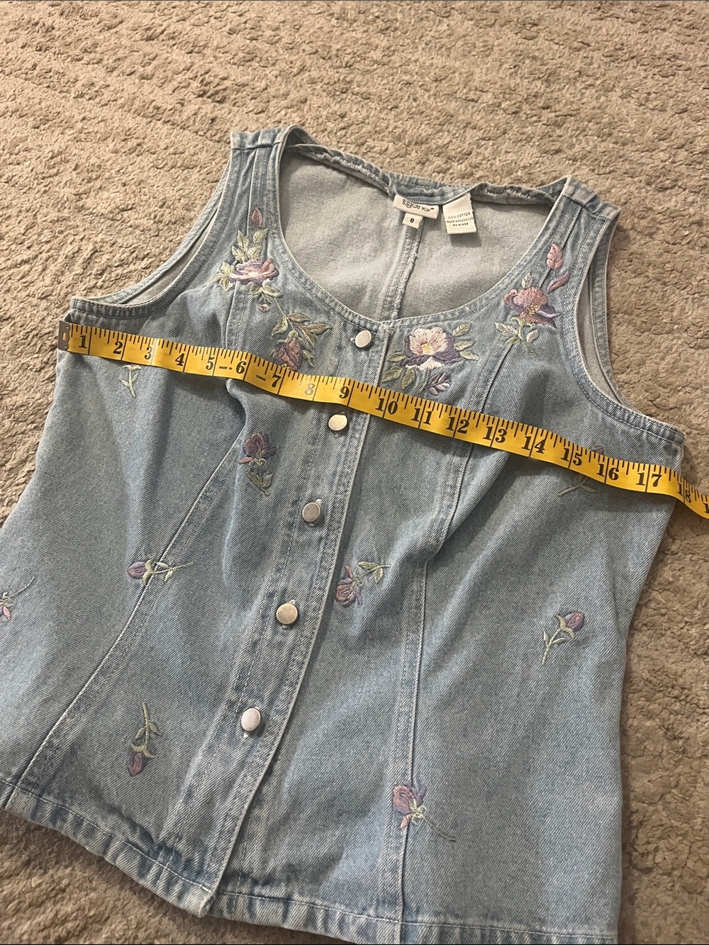 Vintage Together Denim Embroidered Floral 100% Cotton Tank Top Vest Corset 8 - Picture 5 of 7